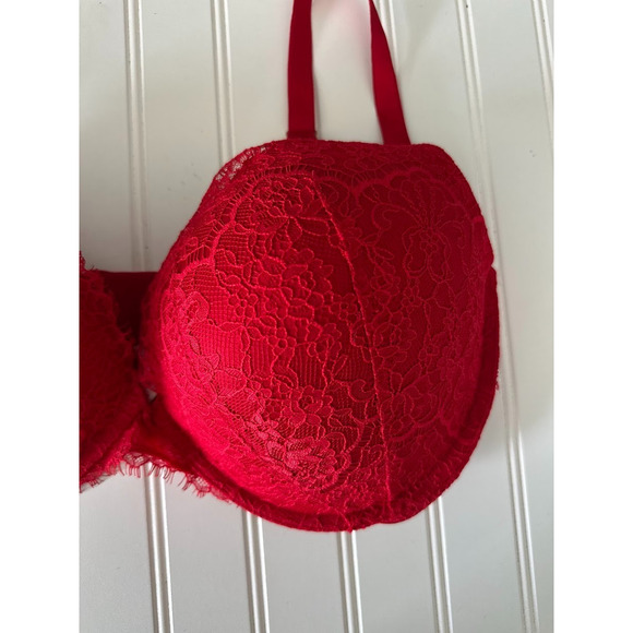 Victorias Secret Dream Angels Push Up Red 38DDD Padded Underwire Lace Adjustable - Picture 2 of 9